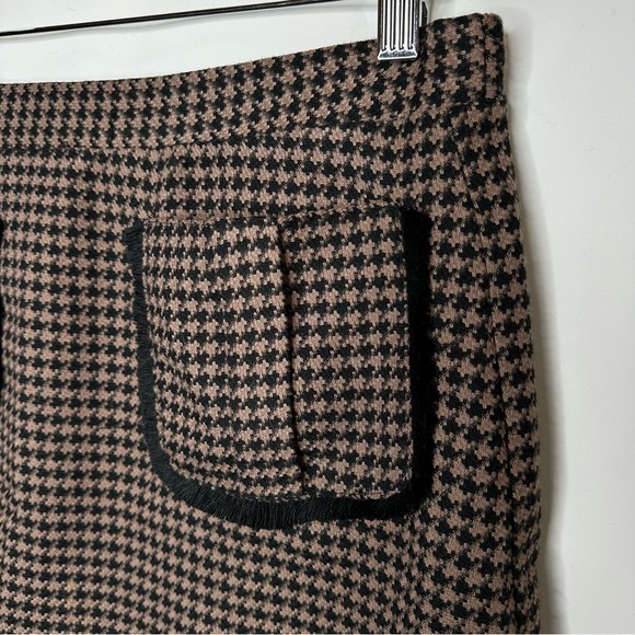 NKN Nekane Brown and Black Houndstooth Pocketed Ruffle Tweed Mini Skirt Sz L - Picture 2 of 13